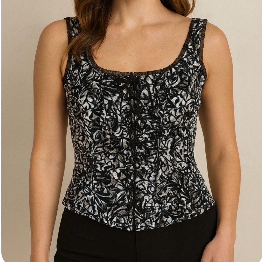 Black & White Lace-Up Corset Top – Chic & Stylish